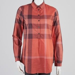BURBERRY Brit Orange Red Check Cotton Tunic Shirt
